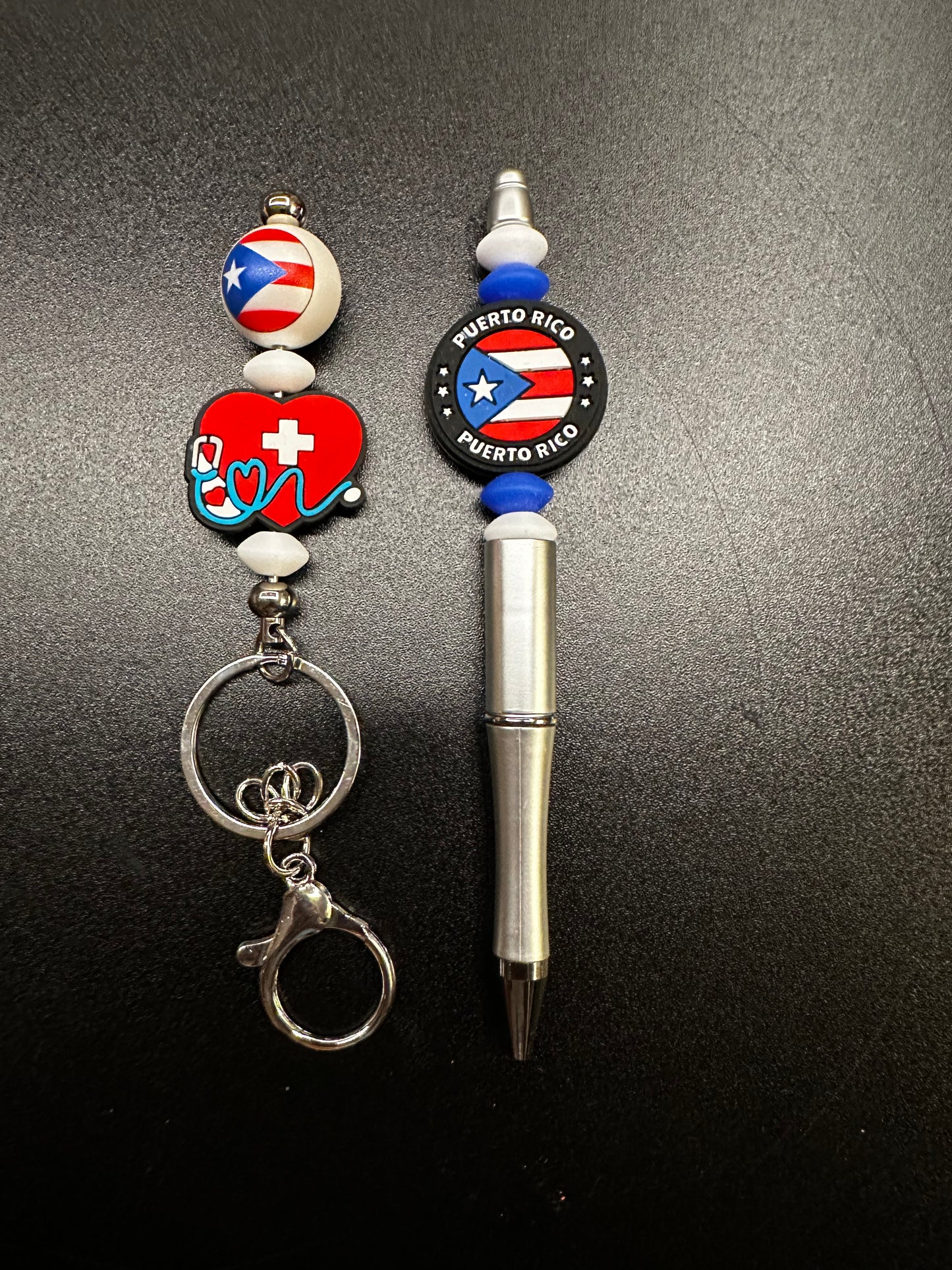 Beaded pen and keychain set