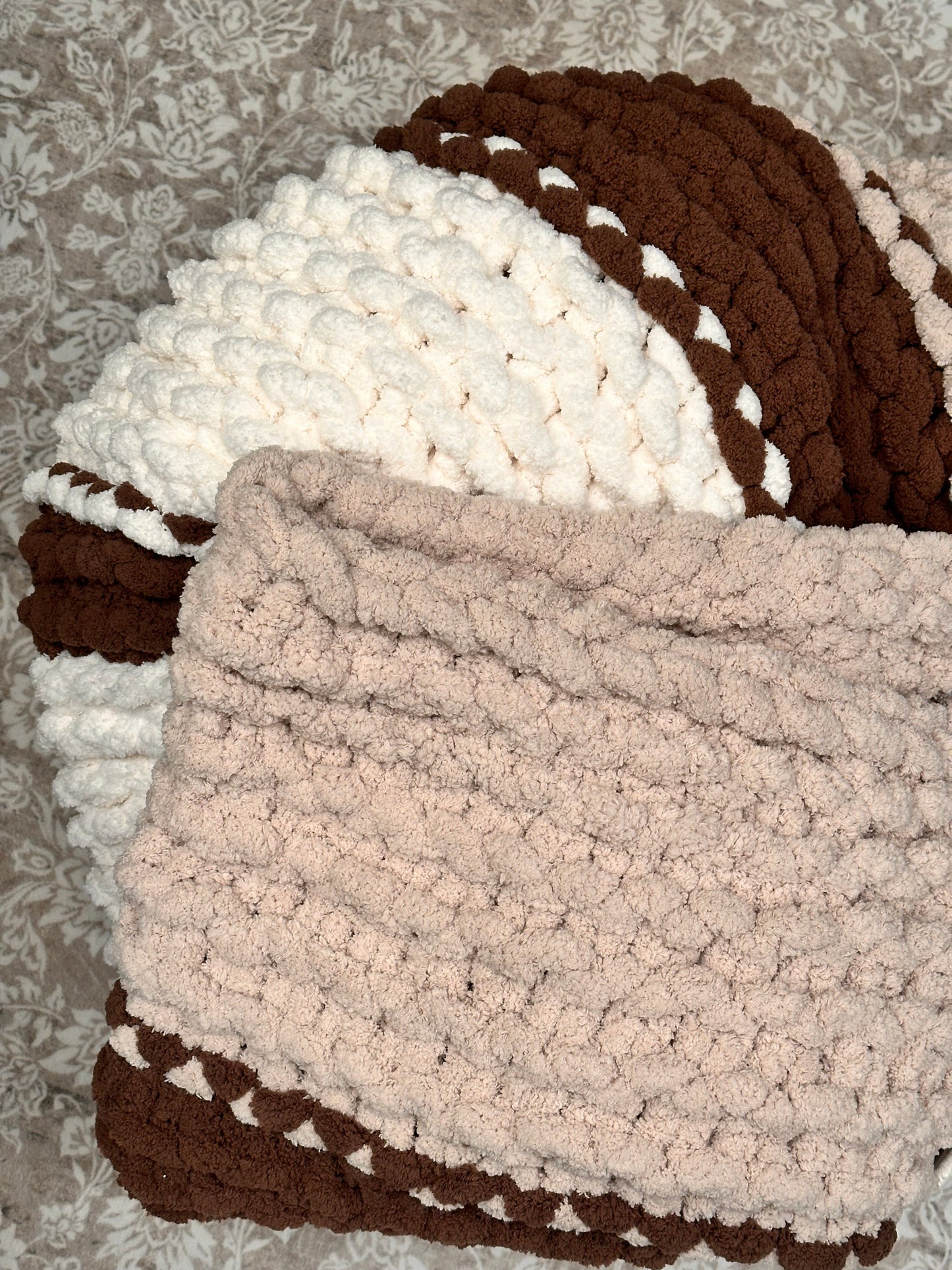 Chunky Knit Blanket - Medium 54” x 60” - Brown/Oatmeal/Ivory