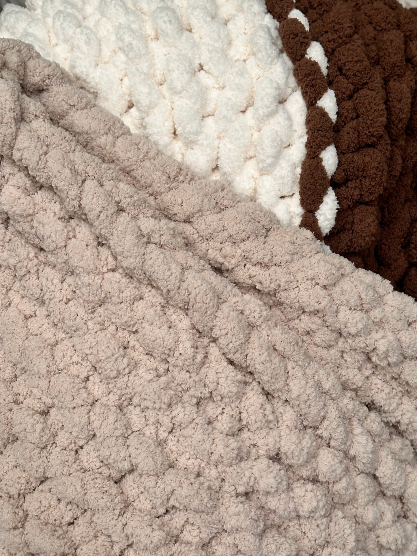 Chunky Knit Blanket - Medium 54” x 60” - Brown/Oatmeal/Ivory