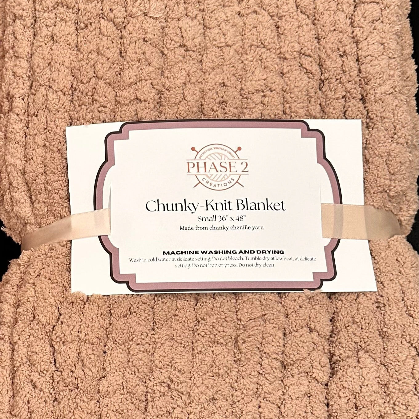 Chunky Knit Blanket -Small 36” x 48” - Taupe/Khaki