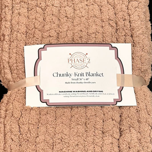 Chunky Knit Blanket -Small 36” x 48” - Taupe/Khaki