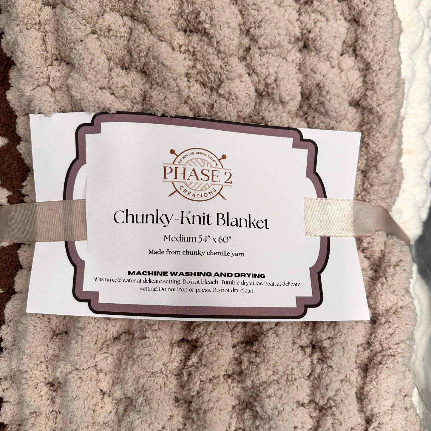 Chunky Knit Blanket - Medium 54” x 60” - Brown/Oatmeal/Ivory